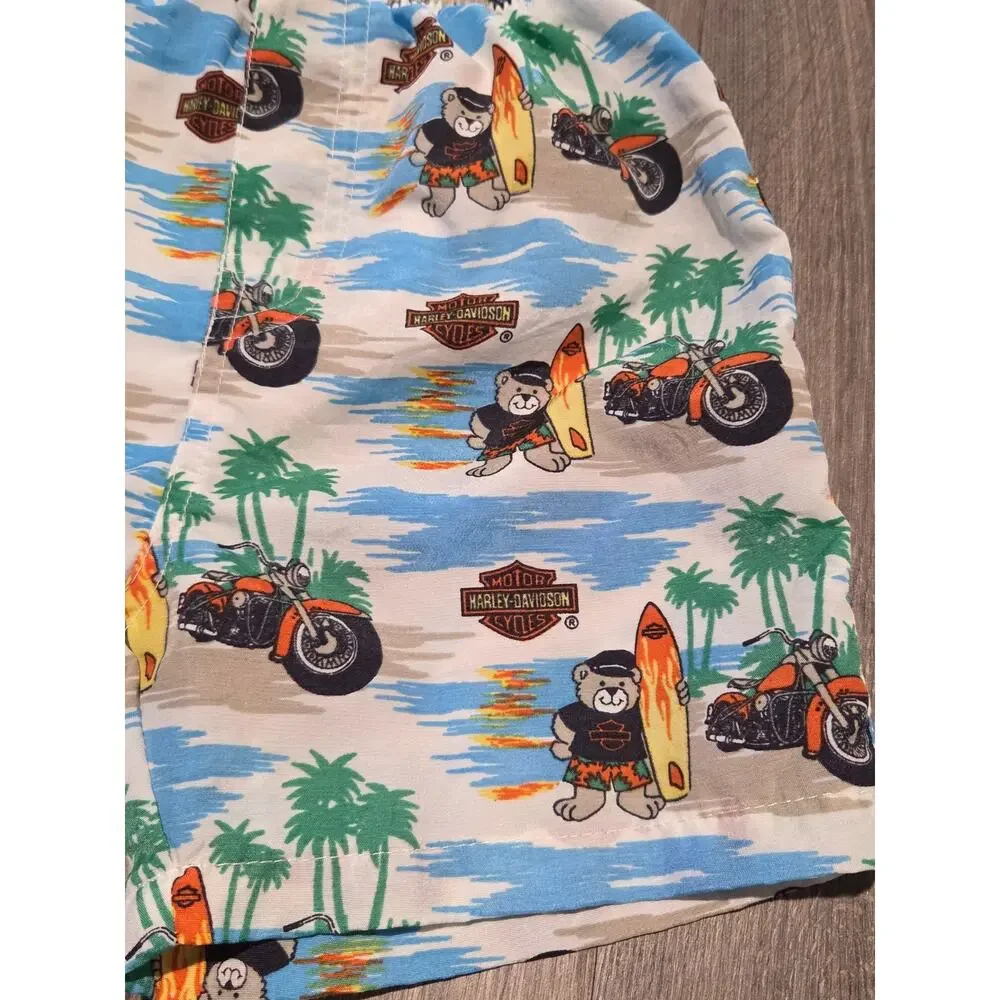Vintage Y2K Kids Harley Davidson Swim Trunks Mesh Lined Elastic Waist Size 3T